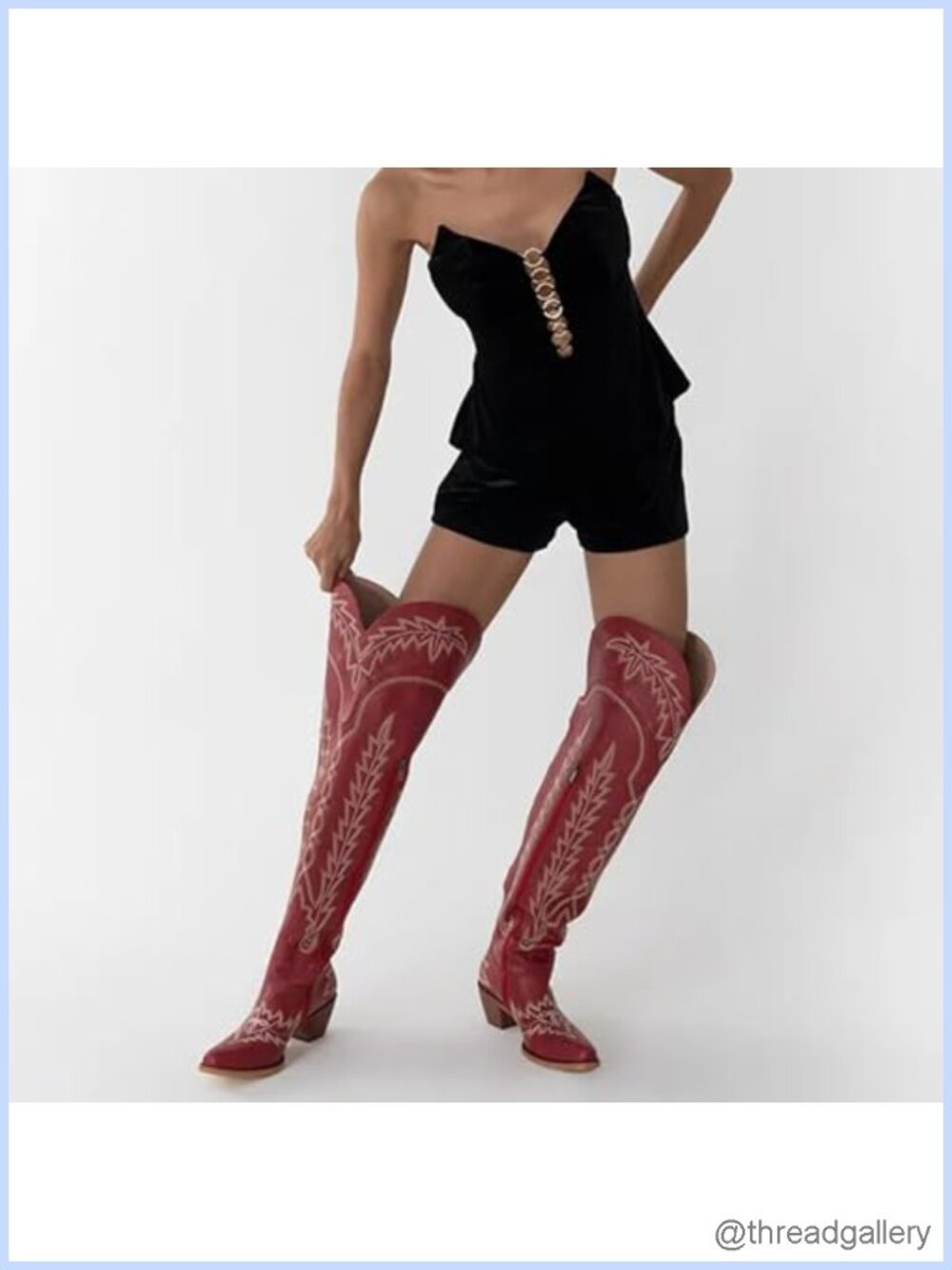 Over the Knee Western Boots Women Faux Leather Chunky Heel Pull-On - Picture 5 of 5